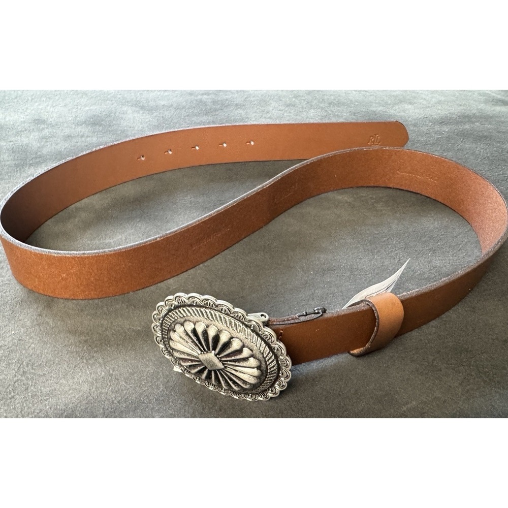 Lauren Ralph Lauren Brown Leather Western Belt M Silver Concho Buckle Boho NWT